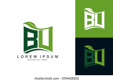 BU logo monogram with green leaf nature organic bio curved shape premium vector design template