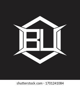 Monograma de logotipo BU con modelo hexagonal y de cuatro ejes