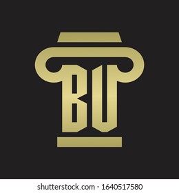 BU Logo monogram with pillar style design template with gold colors