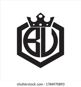 BU Logo monogram rounded by hexagon shape with crown design template on white background