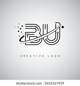 BU Orbit Monogram Logo – Futuristic Minimal Letter mark with Circular Line Art, Tech-Inspired Dots and Space Motion Concept for Modern Branding Identity