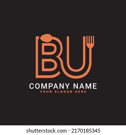 Bu; uB , Food,restaurant,spoon letter logo.