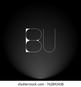 BU White thin minimalist LOGO Design with Highlight on Black Background.