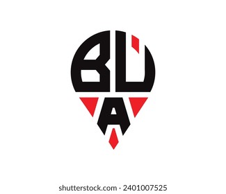 BUA letter location shape logo design. BUA letter location logo simple design