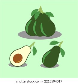 Buah alpukat - Healthy cute green avocado fruit vector, can be used for logos, icons, advertisements, brochures and more on a green background 