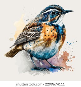 Bubba bird watercolor isolated white background, vintage a collection of birds. watercolor painting