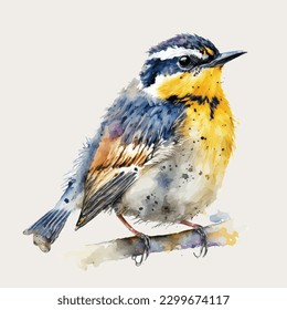 Bubba bird watercolor isolated white background, vintage a collection of birds. watercolor painting