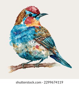 Bubba bird watercolor isolated white background, vintage a collection of birds. watercolor painting