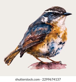 Bubba bird watercolor isolated white background, vintage a collection of birds. watercolor painting