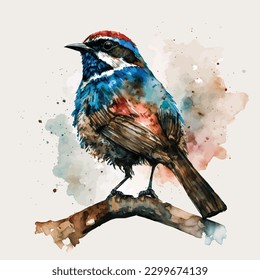 Bubba bird watercolor isolated white background, vintage a collection of birds. watercolor painting