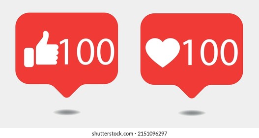 bubble of 100 like and 100 heart icon 