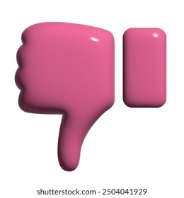 Bubble 3D vector Thumbs down icon. Pink Dislike No icons hand shape. Unlike Button symbol negative Y2k Png Balloon Vector illustration isolated on transparent background. Bubbly, pink, inflatable