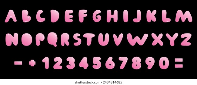 Bubble abstract alphabet in trendy retro y2k style.3D bubble typeface.Graffiti organic font.Psychedelic Bubble shaped letters.Pink Bubble Gum.Numbers in the form of balloon.Typeface Y2k Aesthetic.