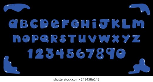 Bubble abstract alphabet in trendy retro y2k style.3D bubble typeface.Graffiti organic font.Psychedelic Bubble shaped letters.Blue Bubble Gum.Numbers in the form of balloon.Typeface Y2k Aesthetic.
