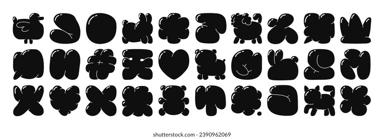 Bubble abstract shapes sticker pack. Funky balloon organic elements icon sign character in trendy retro y2k style. Cartoon graffiti vector illustration isolated on white background.