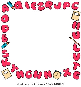 Bubble alphabet frame. Colored abc for kids design. Set of multicolored bright letters for inscriptions