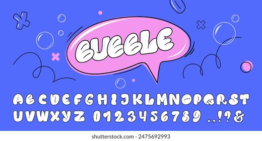 Bubble Alphabet. Fun and Playful Cartoon Drawn Font. Typeface for Kids. Doodle style. Vector Design.