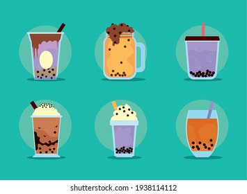 bubble asian tea icon set