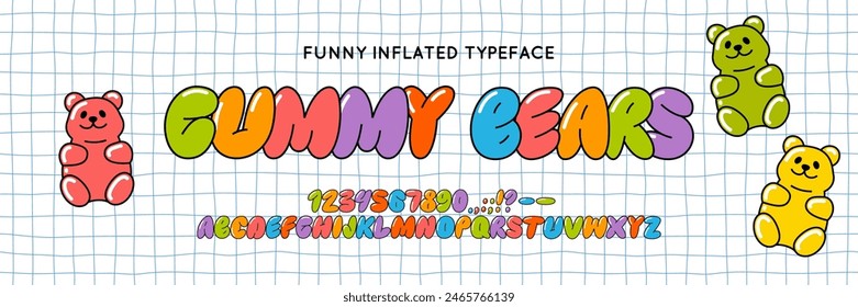 Bubble Balloon Alphabet Font. Retro Inflated Funny Typeset in Y2k Graffiti Style. Vector Playful Bubble Gum Alphabet. Cute Letters Kids Book Cartoon Aesthetic. Gummy Bears Jelly Candy Style Font