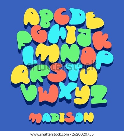 Bubble balloon alphabet font. Vector playful bubble gum style with cute letters in a cartoon candy aesthetic. Perfect for kids books, posters, and fun designs. Vector illustration