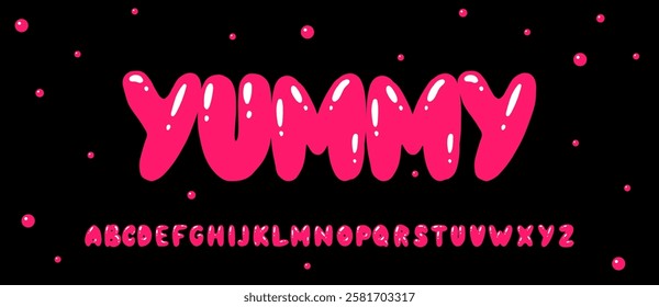 Bubble or balloon font rounded colourful typeface done with brush pen for kids or festival. party lettering trendy shapes