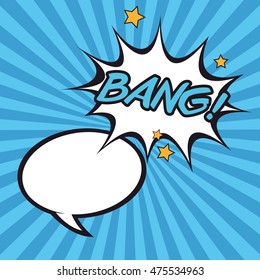 bubble bang pop art retro cartoon icon. Colorful design striped background. Vector illustration