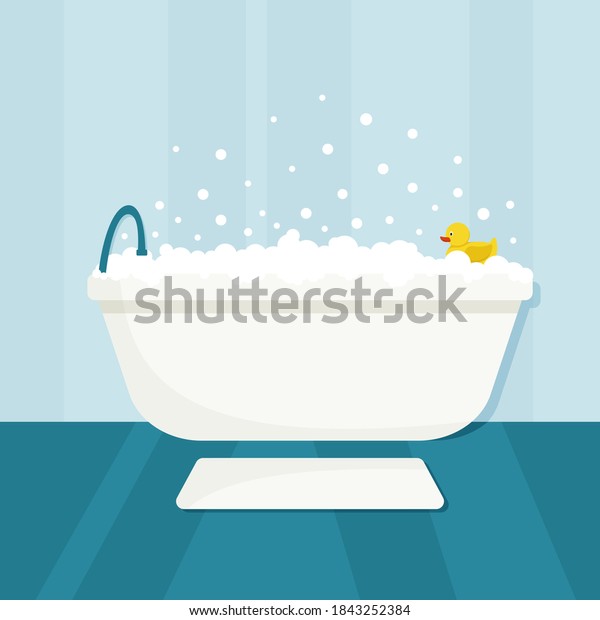 Bubble Bath Yellow Rubber Duck Bathtub Stock Vector (Royalty Free ...
