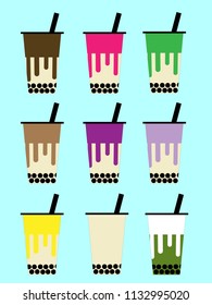 Bubble (Boba) milk tea menu (board). Chocolate,strawberry,greentea,taro,blueberry,coffee,banana,Whip cheese.