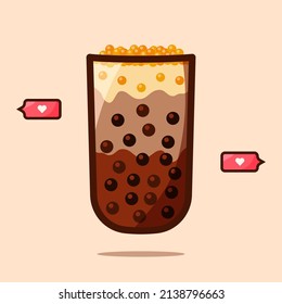 Bubble Boba Milk Tea Vector Illustration, Pearl Tapioca Ball, Asian Favorite Drink