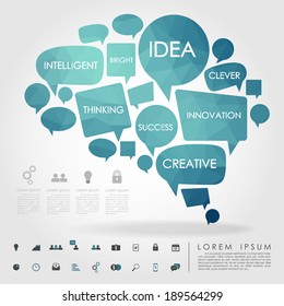 bubble brain geometry with business icon vector