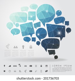 bubble brain geometry with business icon vector