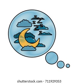 bubble call out with night landscape and snoring sign in color crayon silhouette on white background vector illustration