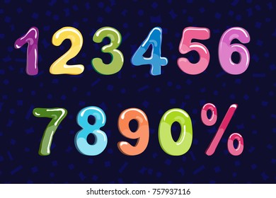 Bubble cartoon of fonts . Colorful 3d jelly numbers for kids. Vector