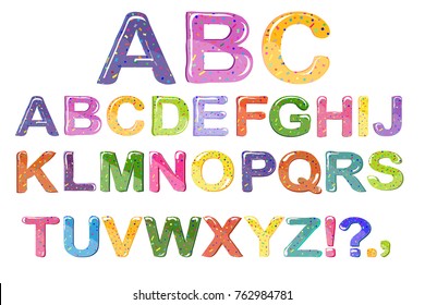 Bubble cartoon of fonts . Colorful 3d jelly alphabet for kids. Isolated on white background. Vector illustration
