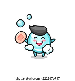 bubble character is bathing while holding soap , cute style design for t shirt, sticker, logo element