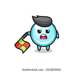 bubble character as line judge hold the flag down at a 45 degree angle , cute style design for t shirt, sticker, logo element