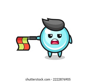 bubble character as line judge hold the flag straight horizontally , cute style design for t shirt, sticker, logo element