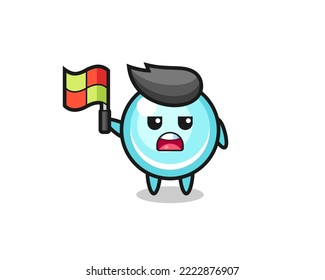 bubble character as line judge putting the flag up , cute style design for t shirt, sticker, logo element
