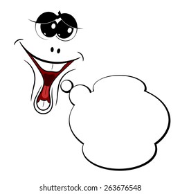 Bubble and the character who smiles. Cartoon. Vector illustration.