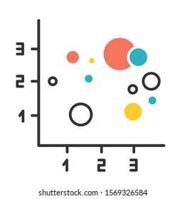 Bubble chart color icon. Scatter graph. Information integration presentation. Segments interaction visualization. Business report, financial research. Marketing analysis. Isolated vector illustration