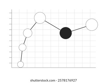 Bubble chart with data points on grid black and white 2D line object. Market trend visualization. Abstract analytics graph isolated clip art vector outline item. Monochromatic spot illustration