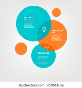 Bubble chart with elements venn diagram infographics for three circle design vector and marketing can be used for workflow layout, annual report, web design. Business concept with steps or processes