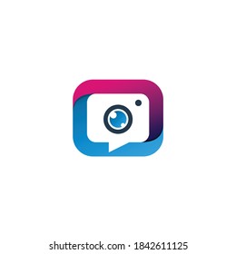 bubble chat with camera vector icon logo