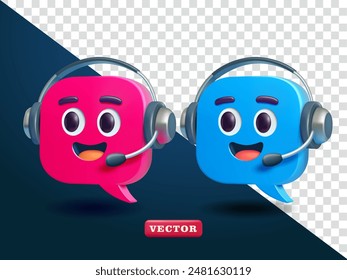 Bubble chat character with earphones, 3d vector. Suitable for business, call center and design elements