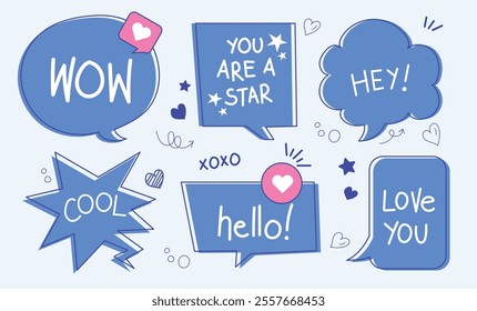 Bubble Chat Collection. Comic style cute quote colorful speech bubble with positive words.