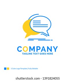 Bubble, chat, communication, speech, talk Blue Yellow Business Logo template. Creative Design Template Place for Tagline.
