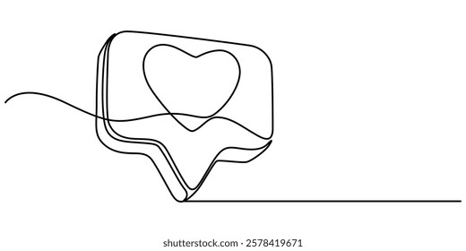 bubble chat with a heart continuous one line drawing, Continuous line speech bubbles drawing.Simple one line bubble chat with a heart .Talk bubbles one line drawing.Speech clouds with a like concept.