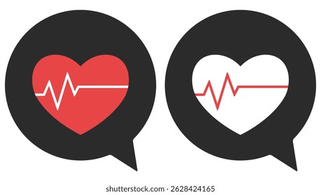Bubble chat with heart and pulse icon isolated on white background.