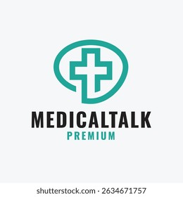 Bubble Chat with Hospital Cross Mark Concept Logo Template Design