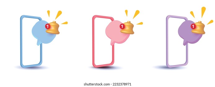 Icono de chats de burbujas y teléfono de campana internet colorida charla mínima, chat,vector 3d ,mensaje de icono de concepto de correo electrónico,sms,comunicación
 